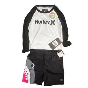 NWT Hurley 2 Piece Swim Shirt And Bathing Suit Trunks Set Shark Toddler 24 Month